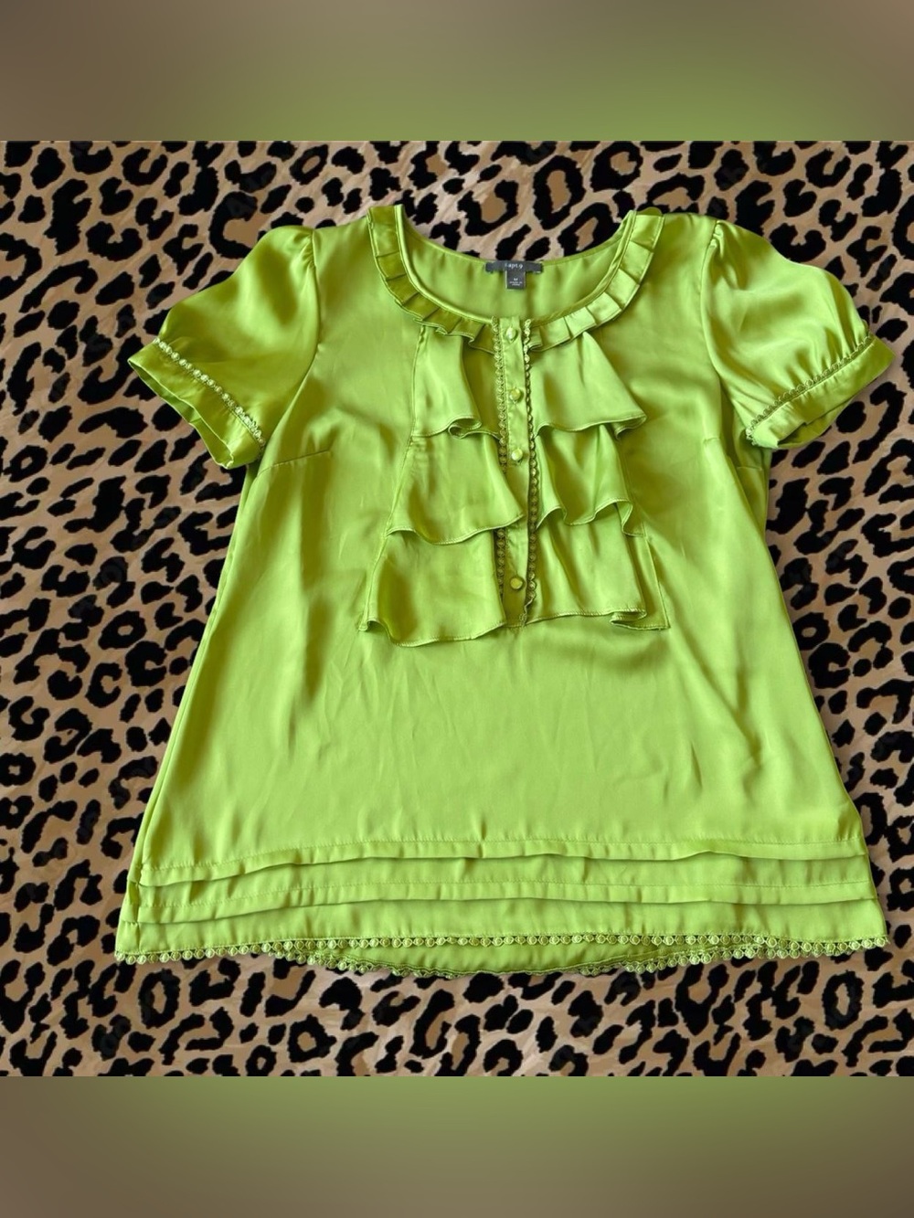 Apt. 9 Bright Lime Green Ruffle Front Blouse